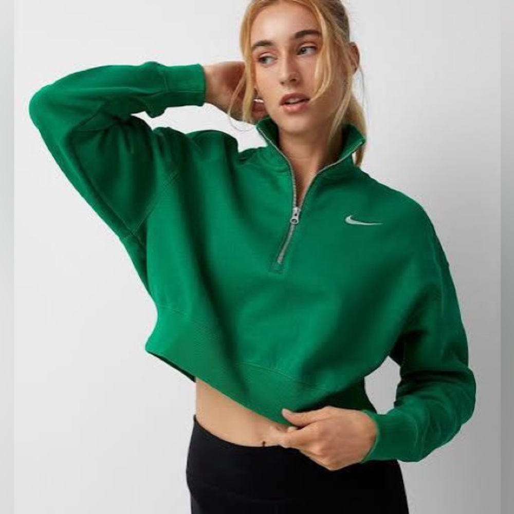 Nike Women's phoenix Green Half-Zip Cropped Sweatshirt NWT